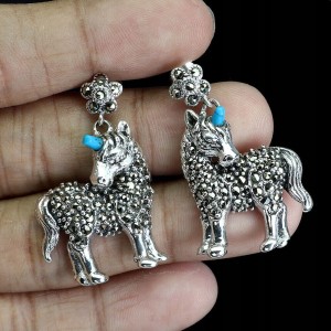 Srebrne kolczyki jednorożec turkusy markazyty naturalne 1