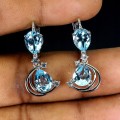 925 1 Kolczyki naturalne piękne topazy sky blue cyrkonie
