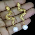 Kolczyki srebrne naturalne perły cytryny rubiny węże 1