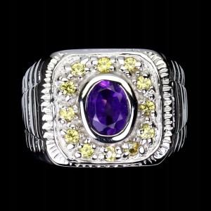 Pierścionek r 16 srebrny naturalny ametyst szafiry Songea