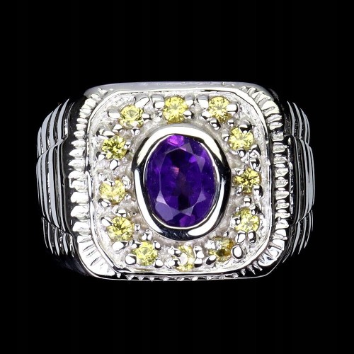 Pierścionek r 16 srebrny naturalny ametyst szafiry Songea