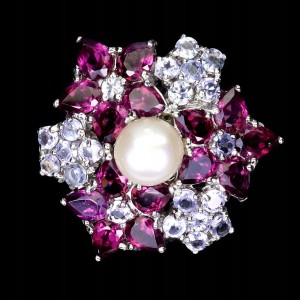 Pierścionek tanzanity granaty perła srebrny r 14