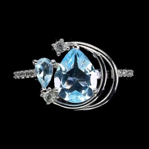 925 Pierścionek delikatny sky blue topazy naturalne r 15