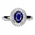 925 Delikatny pierścionek naturalny niebieski szafir białe topazy r 11.5