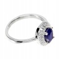 925 Delikatny pierścionek naturalny niebieski szafir białe topazy r 11.5