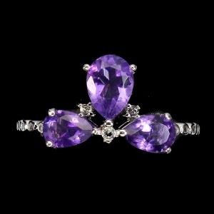 Pierścionek r 11 naturalne białe topazy ametysty delikatny 925