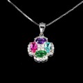 Naszyjnik srebrny delikatny naturalny ametyst topaz zielony paraiba różowy