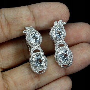 1 Kolczyki piękne srebrne białe topazy naturalne 925