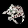 Pierścionek tygrys szmaragdy granaty naturalne srebro r 19