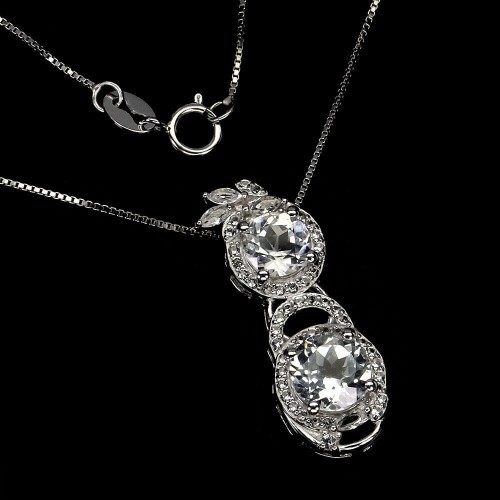 925 Srebrny delikatny naszyjnik naturalne białe topazy