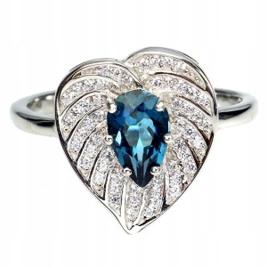 Pierścionek delikatny topaz london blue cyrkonie r 17 serce