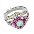 Srebrny 925 pierścionek naturalny opal ognisty szafiry granaty r 15