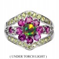 Srebrny 925 pierścionek naturalny opal ognisty szafiry granaty r 15