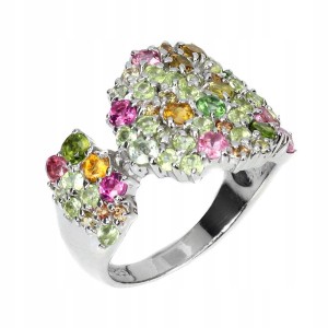 925 Pierścionek r 16 naturalne turmaliny szafiry oliwiny