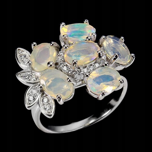 Srebrny piękny pierścionek naturalne ogniste opale cyrkonie r 16