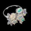 Srebrny piękny pierścionek naturalne ogniste opale cyrkonie r 16