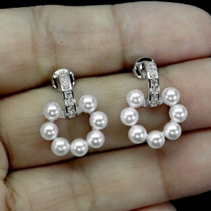 925 Srebrne delikatne kolczyki naturalne perły cyrkonie 1