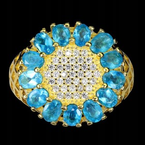 Srebrny pierścionek r 13 naturalne apatyty neon blue cyrkonie