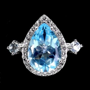 925 Pierścionek naturalny sky blue topaz białe topazy r 14