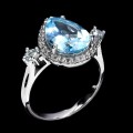 925 Pierścionek naturalny sky blue topaz białe topazy r 14