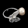 Pierścionek delikatny naturalna perła masa perłowa cyrkonie motyl r 12