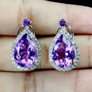 Kolczyki srebrne piękne naturalne ametysty białe topazy 1