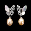925 Srebro delikatne kolczyki naturalna masa perłowa perły cyrkonie motyl 1