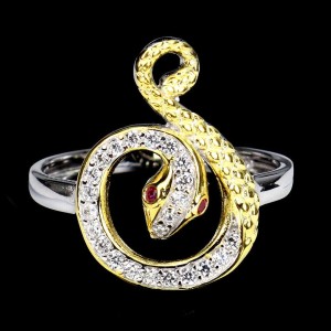 Srebrny delikatny pierścionek r 17 wąż cyrkonie AAA