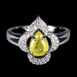 925 Delikatny pierścionek r 14.5 srebro naturalny żółty szafir