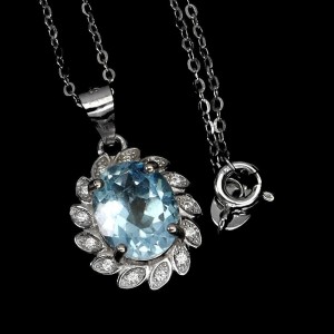 Naszyjnik delikatny naturalny Sky Blue topaz cyrkonie 925 piękny