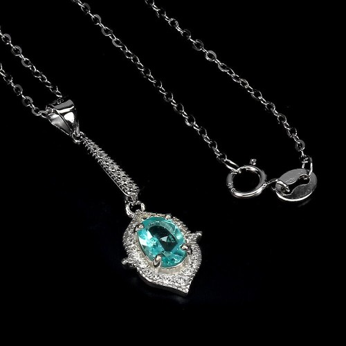 Naszyjnik naturalny topaz paraiba blue 925 delikatny