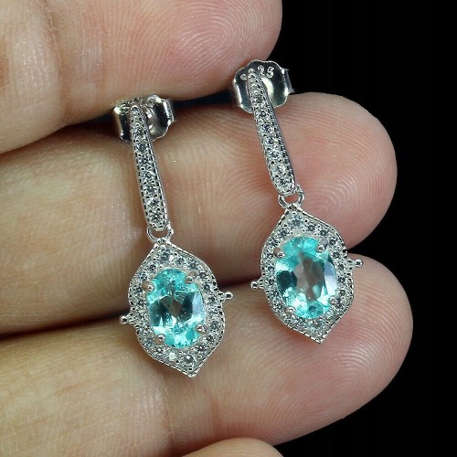 Srebrne delikatne kolczyki naturalne topazy paraiba cyrkonie 1