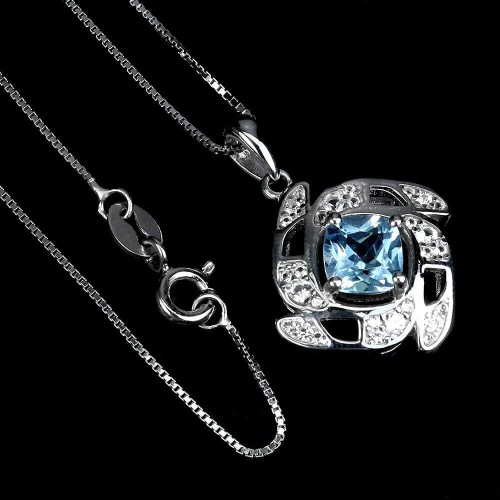 Naszyjnik delikatny naturalny Sky Blue topaz białe topazy 925