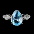 925 Pierścionek delikatny sky blue topaz białe topazy r 14