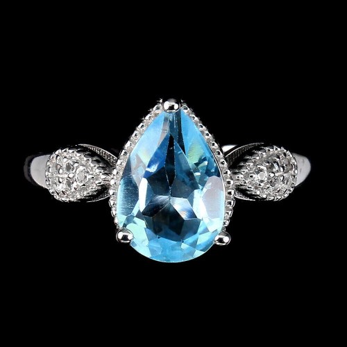 925 Pierścionek delikatny sky blue topaz białe topazy r 14