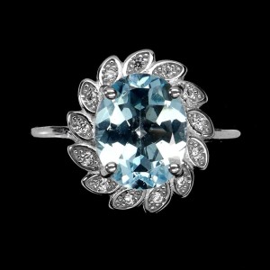 Delikatny pierścionek r 14 srebrny naturalny Sky Blue Topaz cyrkonie