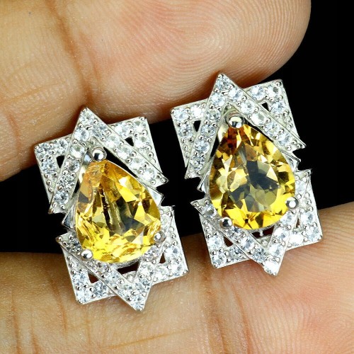 925 Piękne srebrne kolczyki naturalne cytryny białe topazy 4