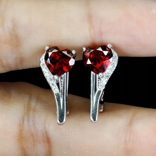 Kolczyki delikatne srebrne naturalne białe topazy granaty serca 4