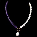 925 Naszyjnik naturalne perły granaty ametysty zjawiskowy
