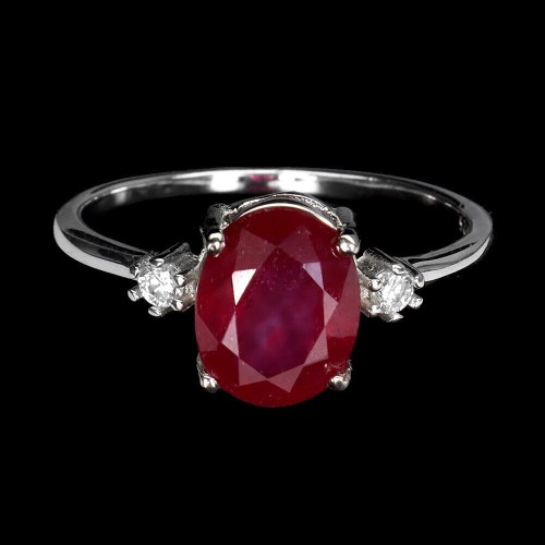 Srebrny delikatny pierścionek naturalny rubin cyrkonie r 12