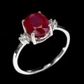 Srebrny delikatny pierścionek naturalny rubin cyrkonie r 12