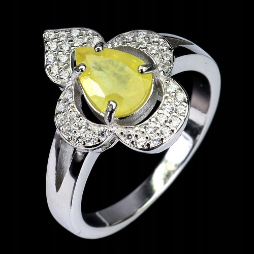 925 Delikatny pierścionek srebro naturalny żółty szafir r 14.5