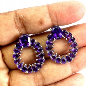 Kolczyki zjawiskowe naturalne ametysty srebro 925 koła 4