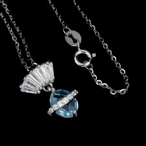 Piękny naszyjnik delikatny naturalny Sky Blue topaz cyrkonie 925