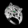 Srebrny piękny pierścionek tygrys zielone cyrkonie AAA r 17