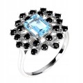 Srebrny pierścionek r 17 naturalny sky topaz czarne spinele