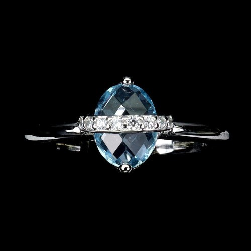 Delikatny pierścionek r 16 srebrny naturalny Sky Blue Topaz cyrkonie