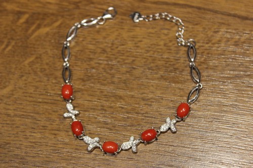 Bracelet natural corals cubic zirconia 925 silver 3