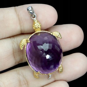 Wisiorek srebrny 925 naturalny 37.5ct ametyst żółw