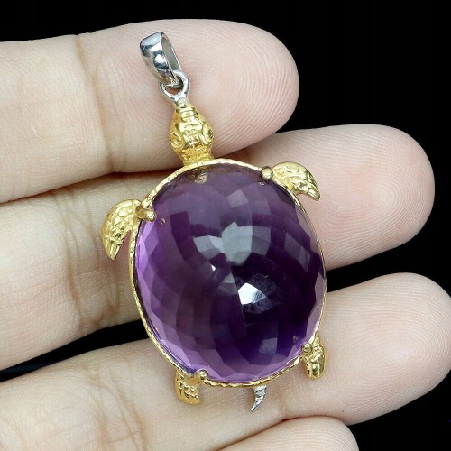 Wisiorek srebrny 925 naturalny 37.5ct ametyst żółw